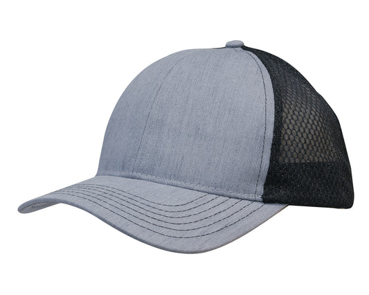 Headwear Light Brushed Poly Cotton Marle Cap With Honeycomb Mesh Back (3971)