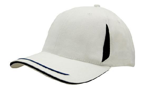 Headwear-Headwear Brushed Heavy Cotton with Crown Inserts, Peak Trim & Sandwich Cap-White/Navy / Free Size-Uniform Wholesalers - 11