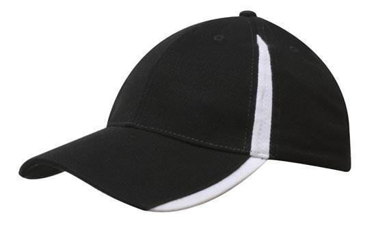 Headwear-Headwear Brushed Heavy Cotton with Inserts on the Peak & Crown-Black/White / Free Size-Uniform Wholesalers - 7