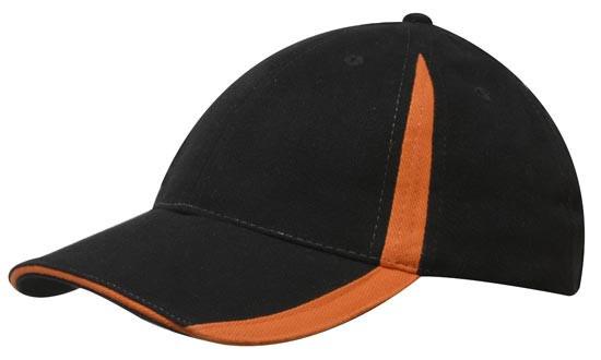 Headwear-Headwear Brushed Heavy Cotton with Inserts on the Peak & Crown-Black/Orange / Free Size-Uniform Wholesalers - 4