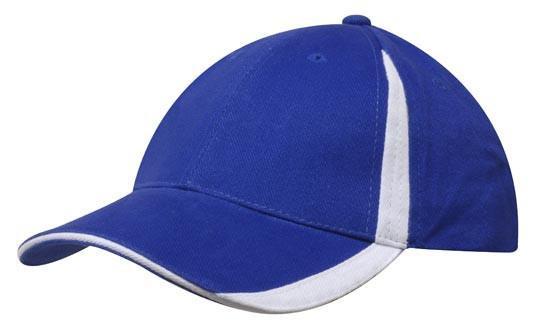 Headwear-Headwear Brushed Heavy Cotton with Inserts on the Peak & Crown-Royal/White / Free Size-Uniform Wholesalers - 16