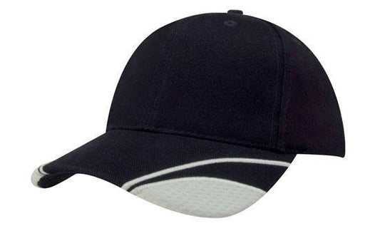 Headwear-Headwear Brushed Heavy Cotton with Mesh Inserts on Peak-Black/White / Free Size-Uniform Wholesalers - 2