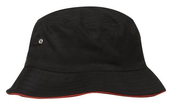 Headwear-Headwear Brushed Sports Twill Bucket Hat-Black/Red / M-Uniform Wholesalers - 5