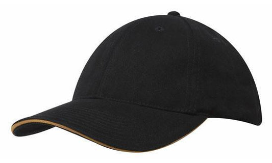 Headwear-Headwear Brushed Heavy Cotton with Sandwich Trim-Black/Gold / Free Size-Uniform Wholesalers - 2
