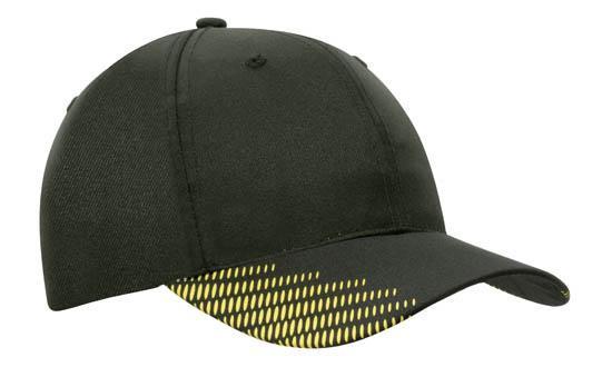 Headwear-Headwear Breathable Poly Twill with Peak Flash Print-Black/Gold / Free Size-Uniform Wholesalers - 4