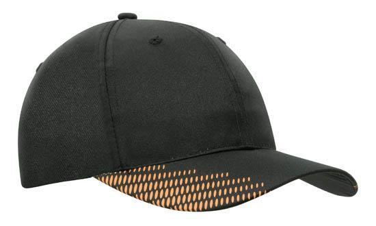 Headwear-Headwear Breathable Poly Twill with Peak Flash Print-Black/Hi Vis Orange / Free Size-Uniform Wholesalers - 7