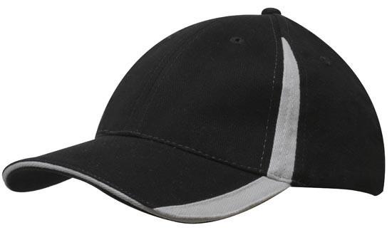 Headwear-Headwear  Brushed Heavy Cotton with Inserts on the Peak & Crown-Black/Grey / Free Size-Uniform Wholesalers - 3
