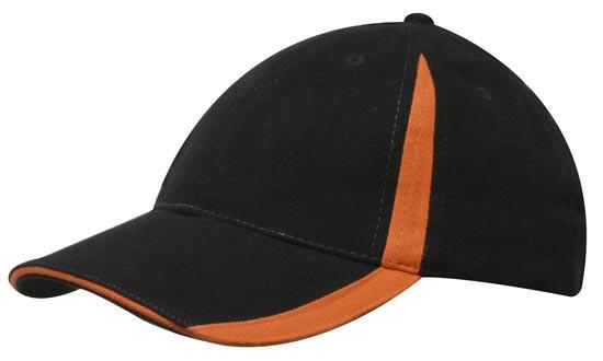 Headwear-Headwear  Brushed Heavy Cotton with Inserts on the Peak & Crown-Black/Orange / Free Size-Uniform Wholesalers - 4