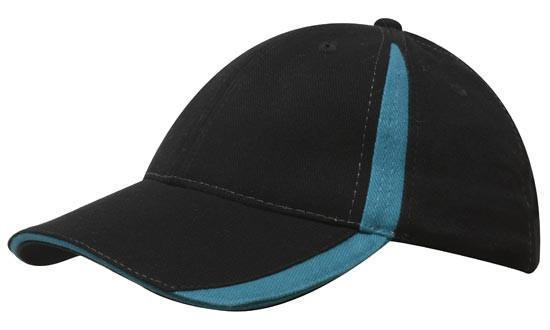 Headwear-Headwear  Brushed Heavy Cotton with Inserts on the Peak & Crown-Black/Teal / Free Size-Uniform Wholesalers - 6