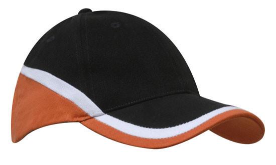 Headwear-Headwear Brushed Heavy Cotton Tri-Coloured Cap-Black/White/Orange / Free Size-Uniform Wholesalers - 2