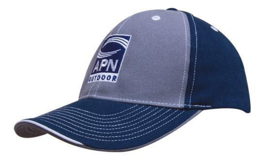Headwear-Headwear Brushed Heavy Cotton Two Tone Cap with Contrasting Stitching and Open Lip Sandwich--Uniform Wholesalers - 1