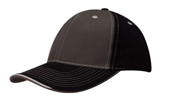 Headwear-Headwear Brushed Heavy Cotton Two Tone Cap with Contrasting Stitching and Open Lip Sandwich-Charcoal/Black-Uniform Wholesalers - 2