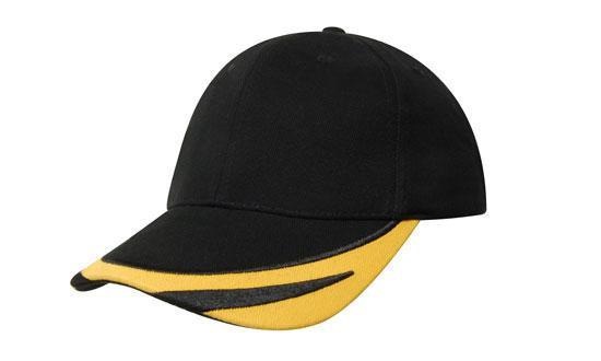 Headwear-Headwear Brushed Heavy Cotton with Peak Trim Embroidered-Black/Gold / Free Size-Uniform Wholesalers - 2