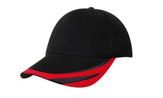 Headwear-Headwear Brushed Heavy Cotton with Peak Trim Embroidered-Black/Red / Free Size-Uniform Wholesalers - 3