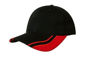 Headwear-Headwear Brushed Heavy Cotton with Curved Peak Inserts-Black/Red / Free Size-Uniform Wholesalers - 3