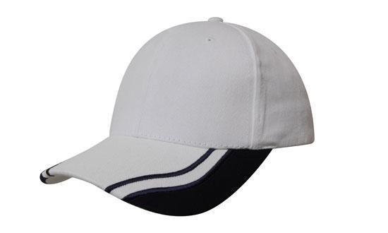 Headwear-Headwear Brushed Heavy Cotton with Curved Peak Inserts-White/Navy / Free Size-Uniform Wholesalers - 12