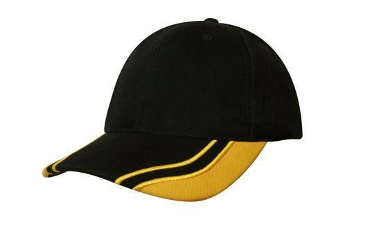 Headwear-Headwear Brushed Heavy Cotton with Curved Peak Inserts-Black/Gold / Free Size-Uniform Wholesalers - 2