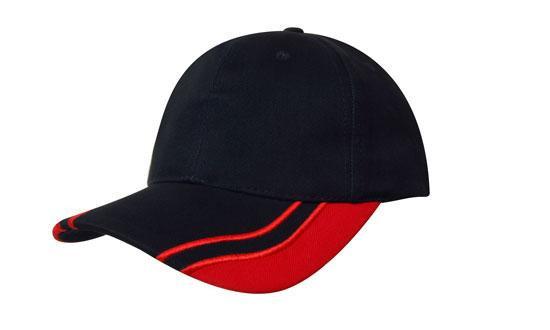 Headwear-Headwear Brushed Heavy Cotton with Curved Peak Inserts-Navy/Red / Free Size-Uniform Wholesalers - 8