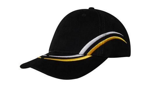 Headwear-Headwear Brushed Heavy Cotton with Curved Embroidery on Crown and Peak-Black/White/Gold / Free Size-Uniform Wholesalers - 3