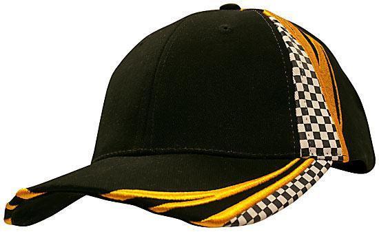 Headwear-Headwear Brushed Heavy Cotton with Embroidery & Printed Checks-Black/Gold / Free Size-Uniform Wholesalers - 3