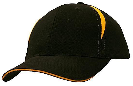 Headwear-Headwear Brushed Heavy Cotton with Crown Inserts & Sandwich Cap-Black/Gold / Free Size-Uniform Wholesalers - 2