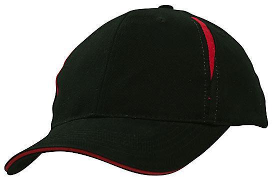 Headwear-Headwear Brushed Heavy Cotton with Crown Inserts & Sandwich Cap-Black/Red / Free Size-Uniform Wholesalers - 3