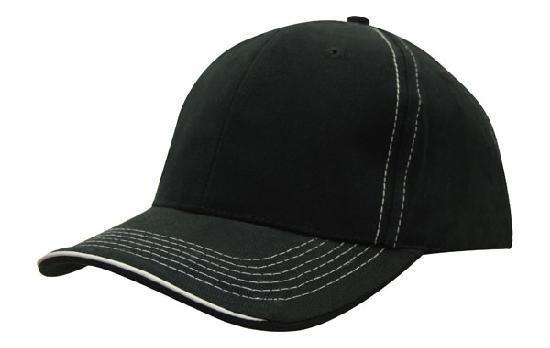 Headwear-Headwear Brushed Heavy Cotton with Contrasting Stitching and Open Lip Sandwich Cap-Black/White / Free Size-Uniform Wholesalers - 2