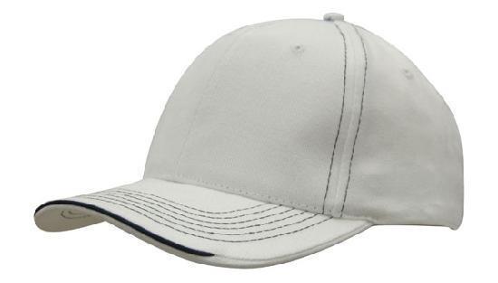 Headwear-Headwear Brushed Heavy Cotton with Contrasting Stitching and Open Lip Sandwich Cap-White/Navy / Free Size-Uniform Wholesalers - 7