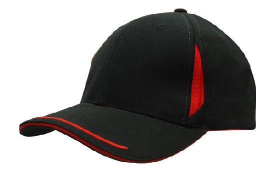 Headwear-Headwear  Brushed Heavy Cotton with Crown Inserts, Peak Trim & Sandwich Cap-Black/Red / Free Size-Uniform Wholesalers - 4