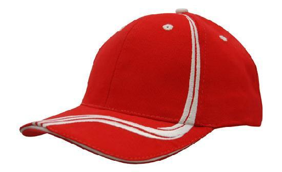 Headwear-Headwear Brushed Heavy Cotton with Waving Stripes on Crown & Peak Cap-Red/White / Free Size-Uniform Wholesalers - 7