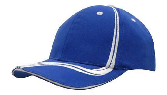 Headwear-Headwear Brushed Heavy Cotton with Waving Stripes on Crown & Peak Cap-Royal/White / Free Size-Uniform Wholesalers - 8