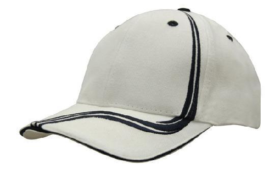 Headwear-Headwear Brushed Heavy Cotton with Waving Stripes on Crown & Peak Cap-White/Navy / Free Size-Uniform Wholesalers - 9