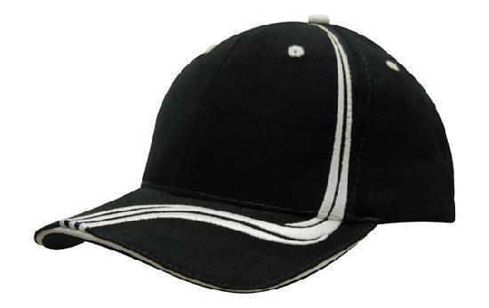 Headwear-Headwear Brushed Heavy Cotton with Waving Stripes on Crown & Peak Cap-Black/White / Free Size-Uniform Wholesalers - 4