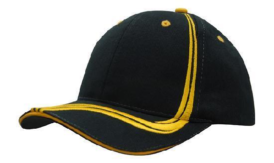 Headwear-Headwear Brushed Heavy Cotton with Waving Stripes on Crown & Peak Cap-Navy/Gold / Free Size-Uniform Wholesalers - 5