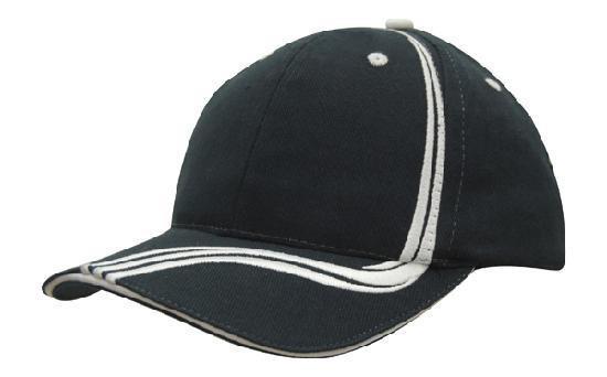 Headwear-Headwear Brushed Heavy Cotton with Waving Stripes on Crown & Peak Cap-Navy/White / Free Size-Uniform Wholesalers - 6