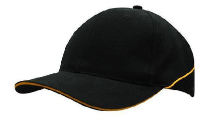 Headwear-Headwear Brushed Heavy Cotton with Crown Piping and Sandwich-Black/Gold / Free Size-Uniform Wholesalers - 2