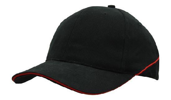 Headwear-Headwear Brushed Heavy Cotton with Crown Piping and Sandwich-Black/Red / Free Size-Uniform Wholesalers - 3