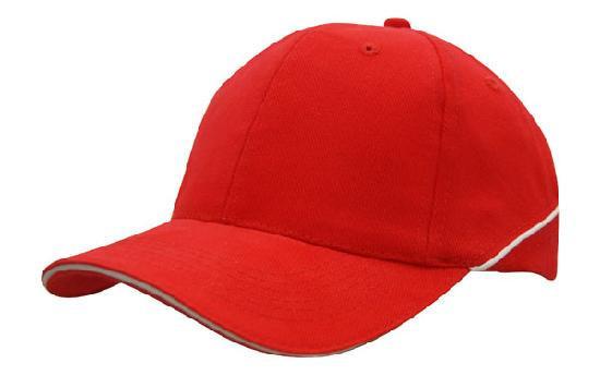 Headwear-Headwear Brushed Heavy Cotton with Crown Piping and Sandwich-Red/White / Free Size-Uniform Wholesalers - 8