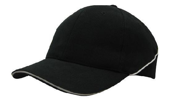 Headwear-Headwear Brushed Heavy Cotton with Crown Piping and Sandwich-Black/White / Free Size-Uniform Wholesalers - 4