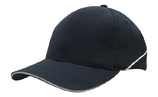 Headwear-Headwear Brushed Heavy Cotton with Crown Piping and Sandwich-Navy/White / Free Size-Uniform Wholesalers - 7