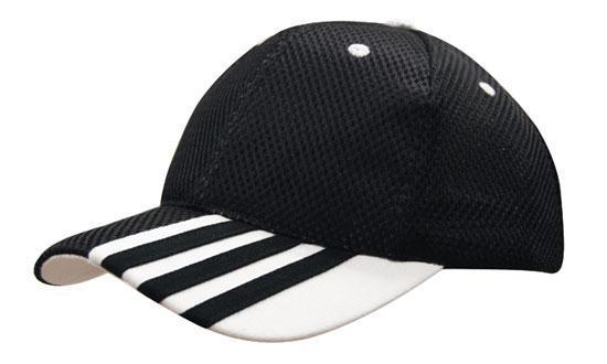 Headwear-Headwear Sandwich Mesh with Striping on Peak Cap-Black/White / Free Size-Uniform Wholesalers - 2