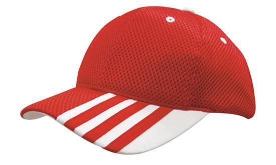 Headwear-Headwear Sandwich Mesh with Striping on Peak Cap-Red/White / Free Size-Uniform Wholesalers - 4