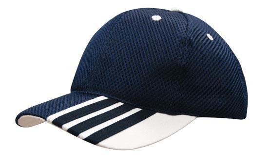 Headwear-Headwear Sandwich Mesh with Striping on Peak Cap-Navy/White / Free Size-Uniform Wholesalers - 3