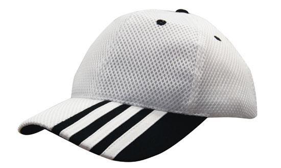 Headwear-Headwear Sandwich Mesh with Striping on Peak Cap-White/Black / Free Size-Uniform Wholesalers - 6