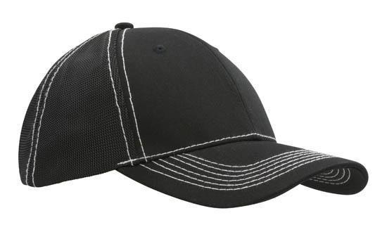Headwear-Headwear Chino Twill with Hi Tech Mesh Back-Black / Free Size-Uniform Wholesalers - 2
