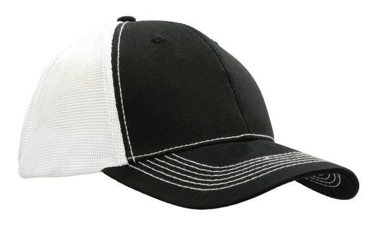 Headwear-Headwear Chino Twill with Hi Tech Mesh Back-White/Black / Free Size-Uniform Wholesalers - 3