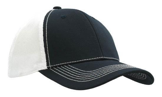 Headwear-Headwear Chino Twill with Hi Tech Mesh Back-White/Navy / Free Size-Uniform Wholesalers - 4