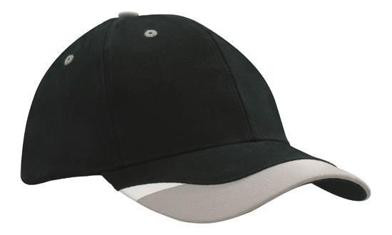 Headwear-Headwear Brushed Heavy Cotton with Peak Inserts & Printed Trim-Black/Grey/White / Free Size-Uniform Wholesalers - 2