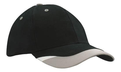 Headwear-Headwear Brushed Heavy Cotton with Peak Inserts & Printed Trim-Black/Grey/White / Free Size-Uniform Wholesalers - 2