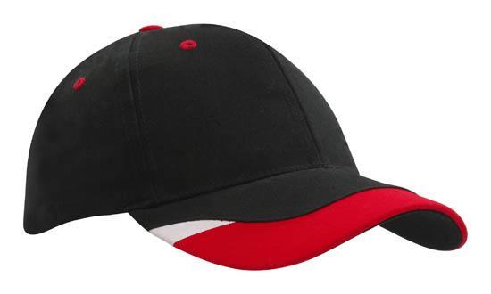 Headwear-Headwear Brushed Heavy Cotton with Peak Inserts & Printed Trim-Black/Red/White / Free Size-Uniform Wholesalers - 3